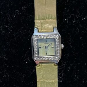 Fossil light green watch square rhinestone face GUC